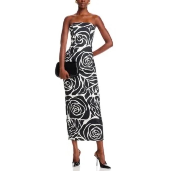 MILLY ORION ROSE JACQUARD STRAPLESS COCKTAIL DRESS